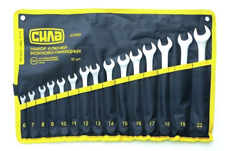 Набор ключей СИЛА (201149), 15 шт. 6-19, 22 в чехле/CrV/рожково-накидные Набор ключей СИЛА (201149), 15 шт. 6-19, 22 в чехле/CrV/рожково-накидные