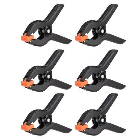 Затискачі пружинні пластикові (струбцини), комплект 6 шт | 9.5х7 см, розкриття до 3 см| Black-Orange