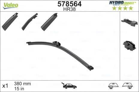 Задній щітка склоочисника 380 мм скла HYDROCONNECT, VALEO (578564)