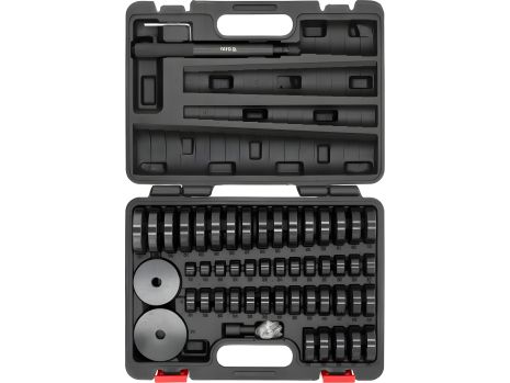 Средства для регуляции подшипников и сальников: 2 штифта l=115/215 мм, переходники Ø=18-47 мм, 52 шт Yato YT-25417 Средства для регуляции подшипников и сальников: 2 штифта l=115/215 мм, переходники Ø=18-47 мм, 52 шт Yato YT-25417