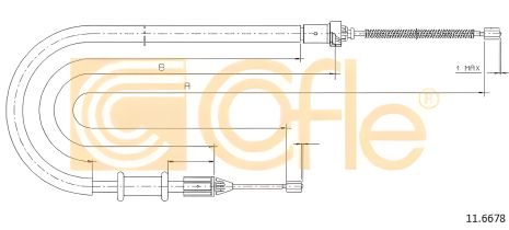 Трос для ручного гальма задній Kangoo 800kg 97-08 Pr. (1442/1067), COFLE (116678)
