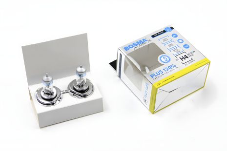Автомобильная лампа H4 PLUS 120% 12V 60/55W P43T Упаковка 2шт, BOSMA (5455)