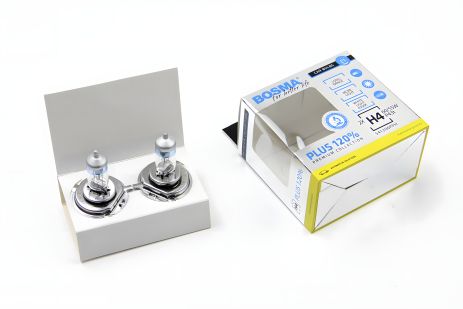 Автомобильная лампа H4 PLUS 120% 12V 60/55W P43T Упаковка 2шт, BOSMA (5455)