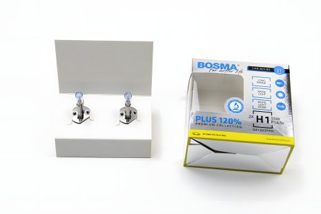 Автолампа H1 PLUS 120% 12V 55W P14,5S, 2 шт, BOSMA (5479) Автолампа H1 PLUS 120% 12V 55W P14,5S, 2 шт, BOSMA (5479)