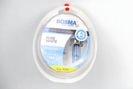 Автолампа H4 PURE WHITE 12V 60/55W P43T Упаковка 2 шт, BOSMA (8888)
