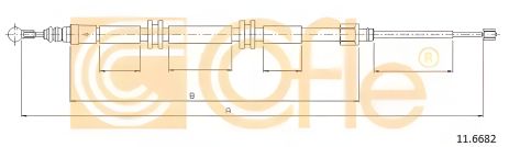 Задній трос ручного гальма для Kangoo 08- (L= Пр. 1760/920), COFLE (116682)