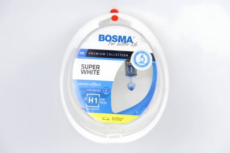 H1 автолампа SUPER WHITE 12V 55W P14,5S Упаковка 2шт, BOSMA (3721)
