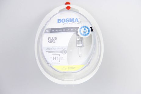 Автолампа H1 PLUS 50% 12V 55W P14,5S Упаковка 2шт, BOSMA (4070)