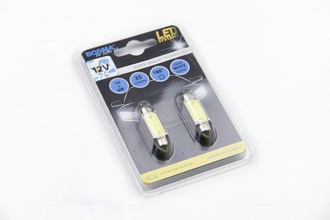 Автолампа SV8,5 LED 12V 1xSMD MEGA LED WHITE 10X39, упаковка 2 шт, BOSMA (арт. 3673) Автолампа SV8,5 LED 12V 1xSMD MEGA LED WHITE 10X39, упаковка 2 шт, BOSMA (арт. 3673)