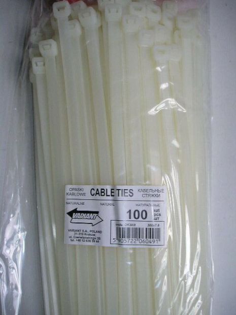 Хомут пластиковый Variant 300х7.8 (100 шт. в уп.) белый, 1 УПАКОВКА