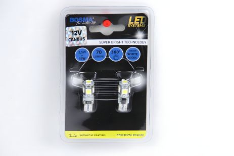 Автолампа T10 LED 12V 5XSMD 5050 LED WHITE CANBUS Упаковка 2шт, BOSMA (4199)