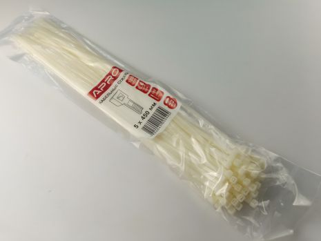 Пластиковий хомут APRO 450х5 білий (100 шт. в уп.) 1 УПАКОВКА (CT-W5450) Пластиковий хомут APRO 450х5 білий (100 шт. в уп.) 1 УПАКОВКА (CT-W5450)