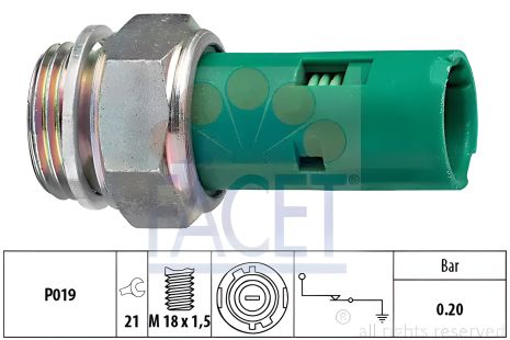 Датчик давления масла (0,2bar/1 контакт/зеленый) для Kangoo/Trafic/Megane 1.7-2.0 86-, FACET (70110)