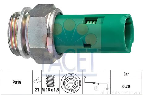 Датчик давления масла (0,2bar/1 контакт/зеленый) для Kangoo/Trafic/Megane 1.7-2.0 86-, FACET (70110)