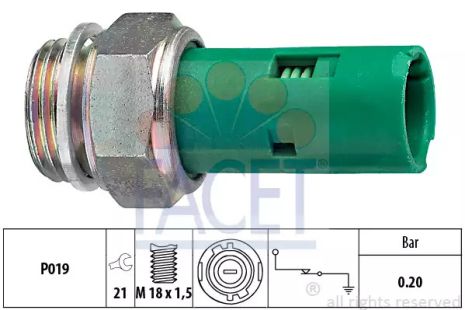 Датчик тиску масла (0,2BAR/1 Вміст/Зелений) Kangoo/Trafic/Megane 1,7-2,0 86-, фасет (70110)
