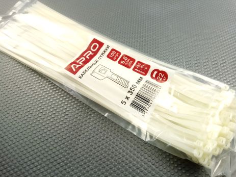 Пластиковый хомут APRO 350х5 (100 шт. в уп.), белый, 1 УПАКОВКА (CT-W5350) Пластиковый хомут APRO 350х5 (100 шт. в уп.), белый, 1 УПАКОВКА (CT-W5350)