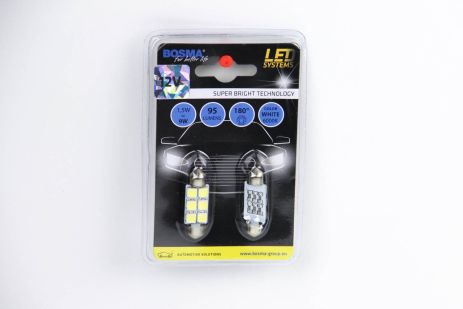 Автолампа СВ8,5 LED 12V 6XSMD 5050 LED БЕЛАЯ 12x39 2 шт., BOSMA (3833)