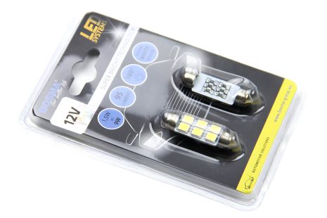 Автолампа SV8,5 LED 12V 6XSMD 5050, біла, 12x39, упаковка 2шт, від BOSMA (3833)