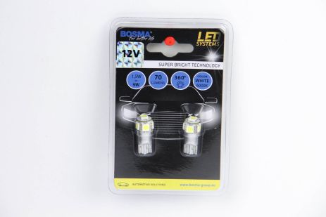 Автолампа T10 LED 12V 5XSMD 5050 LED WHITE 2шт, BOSMA (4182) Автолампа T10 LED 12V 5XSMD 5050 LED WHITE 2шт, BOSMA (4182)