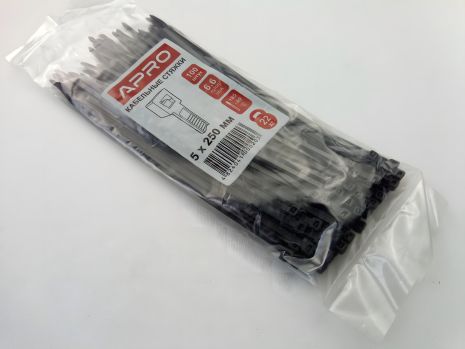 Хомут пластиковий APRO 250х5 (100 шт. в уп.) чорний, 1 УПАКОВКА (CT-B5250) Хомут пластиковий APRO 250х5 (100 шт. в уп.) чорний, 1 УПАКОВКА (CT-B5250)
