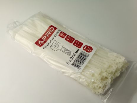 Хомут пластиковий APRO 250х5 (100 шт. в уп.) білий, 1 УПАКОВКА (CT-W5250) Хомут пластиковий APRO 250х5 (100 шт. в уп.) білий, 1 УПАКОВКА (CT-W5250)