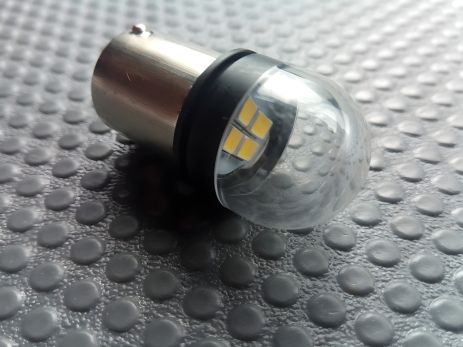 LED лампа светодиодная с/ц 12V P21W 1156 4SMD с прозрачным стеклом/белая