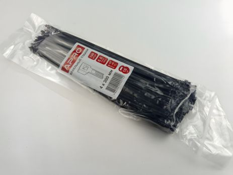 Чорний пластиковий хомут APRO 300х4 (100 шт. в уп.) 1 УПАКОВКА (CT-B4300) Чорний пластиковий хомут APRO 300х4 (100 шт. в уп.) 1 УПАКОВКА (CT-B4300)