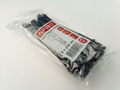 Пластиковий хомут APRO 200х5 (100 шт. в уп.) чорний, 1 УПАКОВКА (CT-B5200) Пластиковий хомут APRO 200х5 (100 шт. в уп.) чорний, 1 УПАКОВКА (CT-B5200)