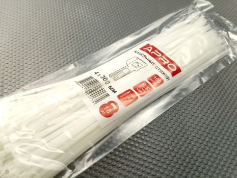 Пластиковые хомуты APRO 300x4 (100 шт.), белые, 1 упаковка (CT-W4300)