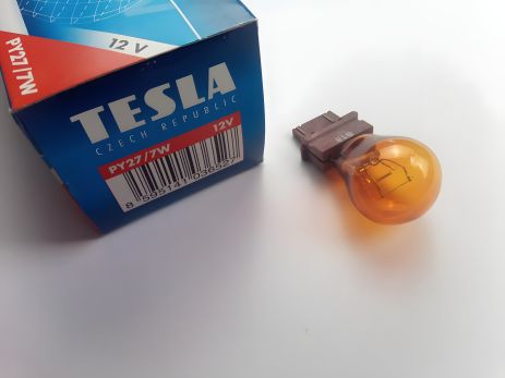 Лампа с цоколем TESLA 12V PY27/7W (B77321) ОРАНЖЕВАЯ