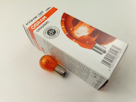 Лампа с цоколем OSRAM 12V PY21W (7507)(10 шт.в уп.) оранж.со смещеным усиком (N10256407) цена за 1шт