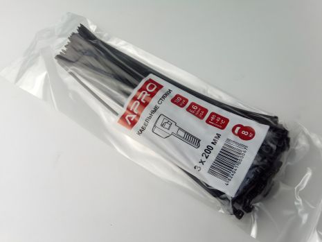 Пластикові хомути APRO 200х3 (100 шт. в уп.) чорні, 1 УПАКОВКА (CT-B3200)