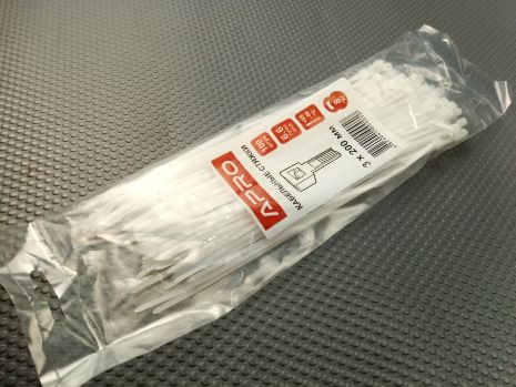 Пластиковий хомут білий APRO 200х3 (100 шт. в уп.), 1 УПАКОВКА (CT-W3200)