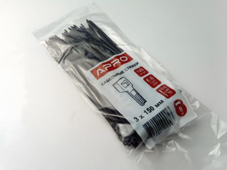 Пластиковий хомут APRO 150х3 (100 шт. в уп.) чорний, 1 УПАКОВКА (CT-B3150) Пластиковий хомут APRO 150х3 (100 шт. в уп.) чорний, 1 УПАКОВКА (CT-B3150)
