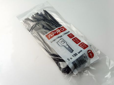 Пластиковий хомут APRO 150х3 (100 шт. в уп.) чорний, 1 УПАКОВКА (CT-B3150) Пластиковий хомут APRO 150х3 (100 шт. в уп.) чорний, 1 УПАКОВКА (CT-B3150)