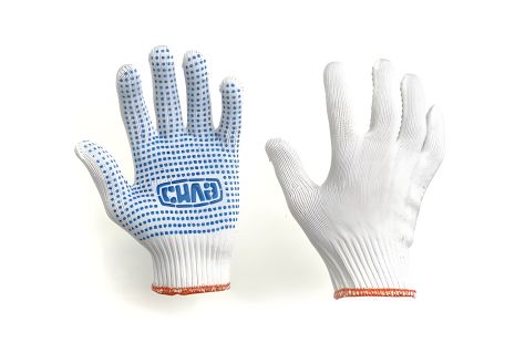 Перчатки рабочие СИЛА (480102) эконом/синяя точка (12 пар в упак-ке)