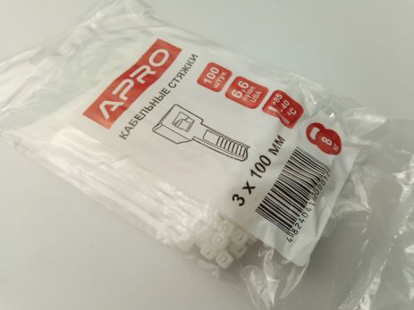 Пластиковий хомут APRO 100х3 білий (100 шт. в уп.), 1 УПАКОВКА (CT-W3100) Пластиковий хомут APRO 100х3 білий (100 шт. в уп.), 1 УПАКОВКА (CT-W3100)