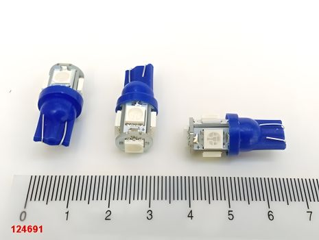 Лампа світлодіод 12V W5W T10 5SMD (50 х 50) синя, серія BlueLight Лампа світлодіод 12V W5W T10 5SMD (50 х 50) синя, серія BlueLight