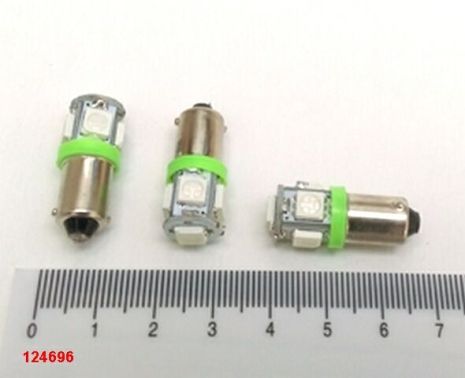 Лампа светодиод с/ц 12V T4W BA9s 5SMD (50 х 50) зеленая