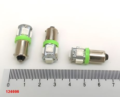 Світлодіодна лампа с/ц 12V T4W BA9s 5SMD (50 х 50), зелена Світлодіодна лампа с/ц 12V T4W BA9s 5SMD (50 х 50), зелена