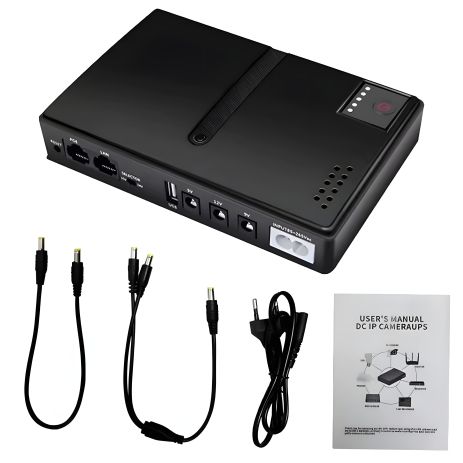 ИБП UPS для Роутера DC1018L+AKB 12000 mAh выход 12V/ 9V +USB 5V +POE (Заменяемые АКБ 18650 4шт в комплекте) BLACK