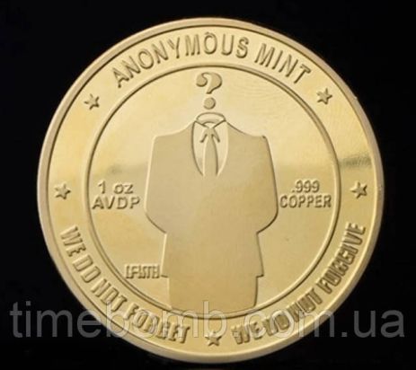 Позолоченная сувенирная монета ''Bitcoin Anonymous mint''