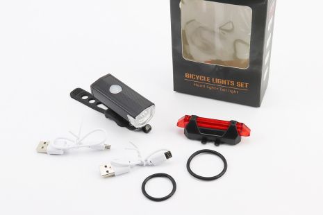 Фонарь передний 300 lumen+задний 15 lumen, Li-ion 3.7V 330mAh зарядка от USB, влагозащитные к-кт, CYGM-2218