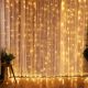 Светодиодная USB гирлянда штора 3x3 м, медная нить, теплый белый, без крючков, 8 режимов, с пультом