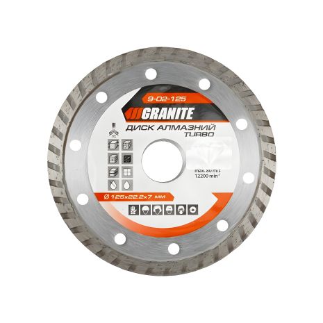 Алмазний диск TURBO 125х2.2 мм 22-24% 12200 об/хв, MASTERTOOL 9-02-125