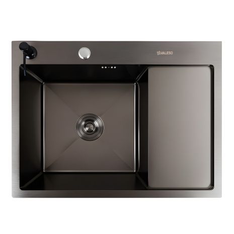 Кухонна мийка CM 65*50 L чорна з PVD покриттям VALESO Handmade (круглий сифон 3,0/0,8)