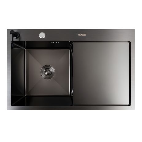 Кухонная мойка CM 78*50 L черная от VALESO Handmade (круглый сифон 3,0/0,8)