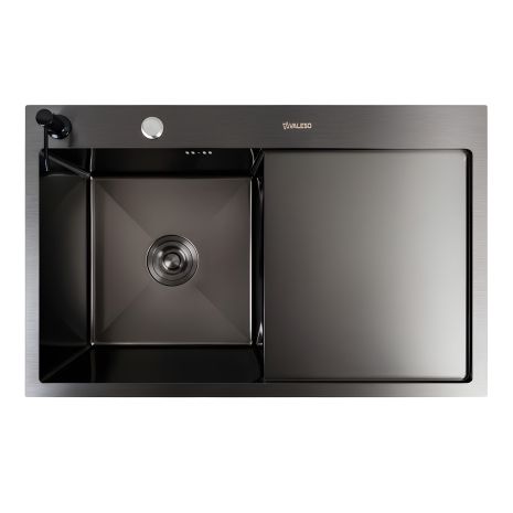 Чорна кухонна мийка CM 78*50 L PVD VALESO Handmade (круглий сифон 3,0/0,8)