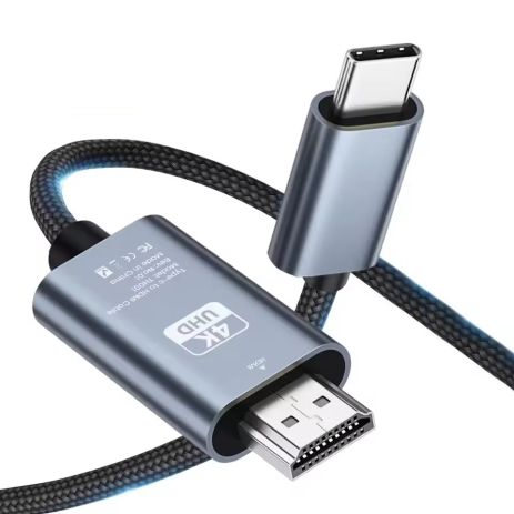 Кабель 4K 60Hz Type-C to HDMI 2m, метал, нейлон, Black-Grey (TH001-MN20KG-460) Кабель 4K 60Hz Type-C to HDMI 2m, метал, нейлон, Black-Grey (TH001-MN20KG-460)