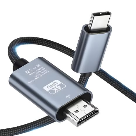 Кабель 4K 60Hz Type-C to HDMI 2m, метал, нейлон, Black-Grey (TH001-MN20KG-460) Кабель 4K 60Hz Type-C to HDMI 2m, метал, нейлон, Black-Grey (TH001-MN20KG-460)